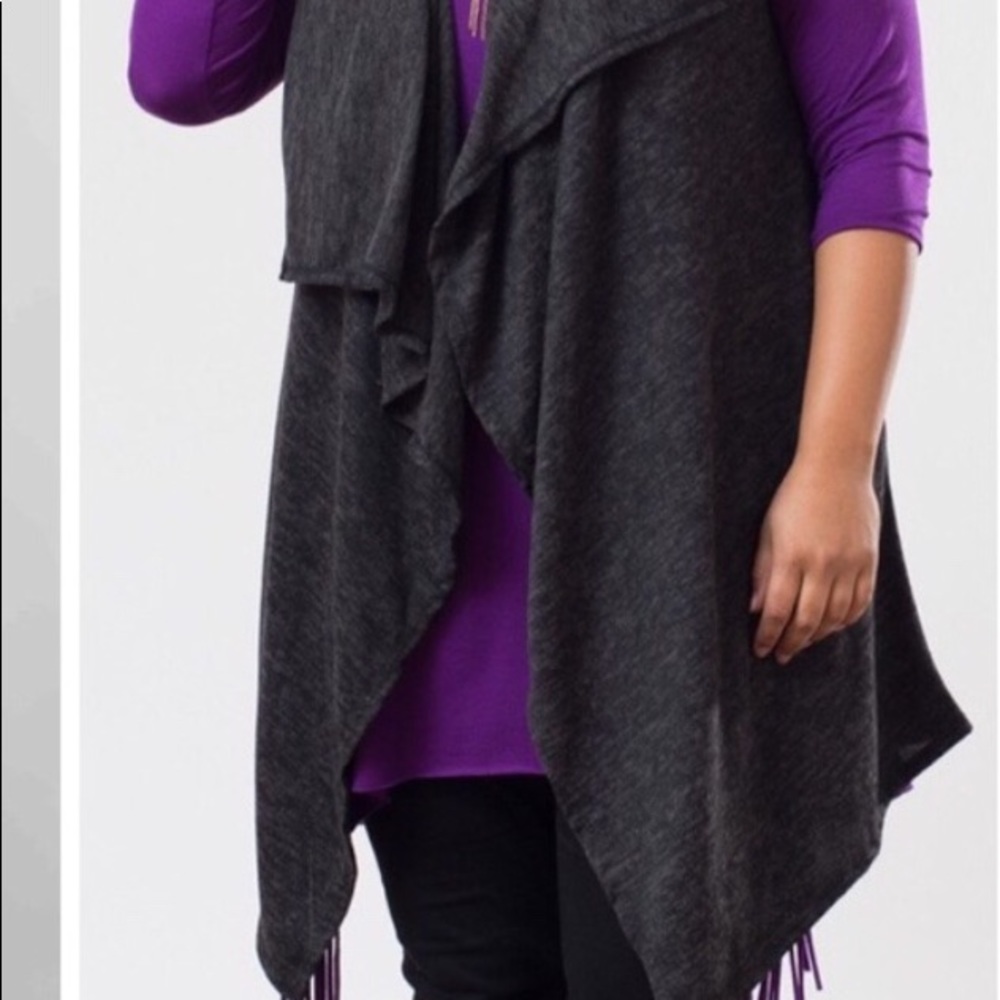 Handkerchief high-low sweater knit vest black - Picture 4 of 8